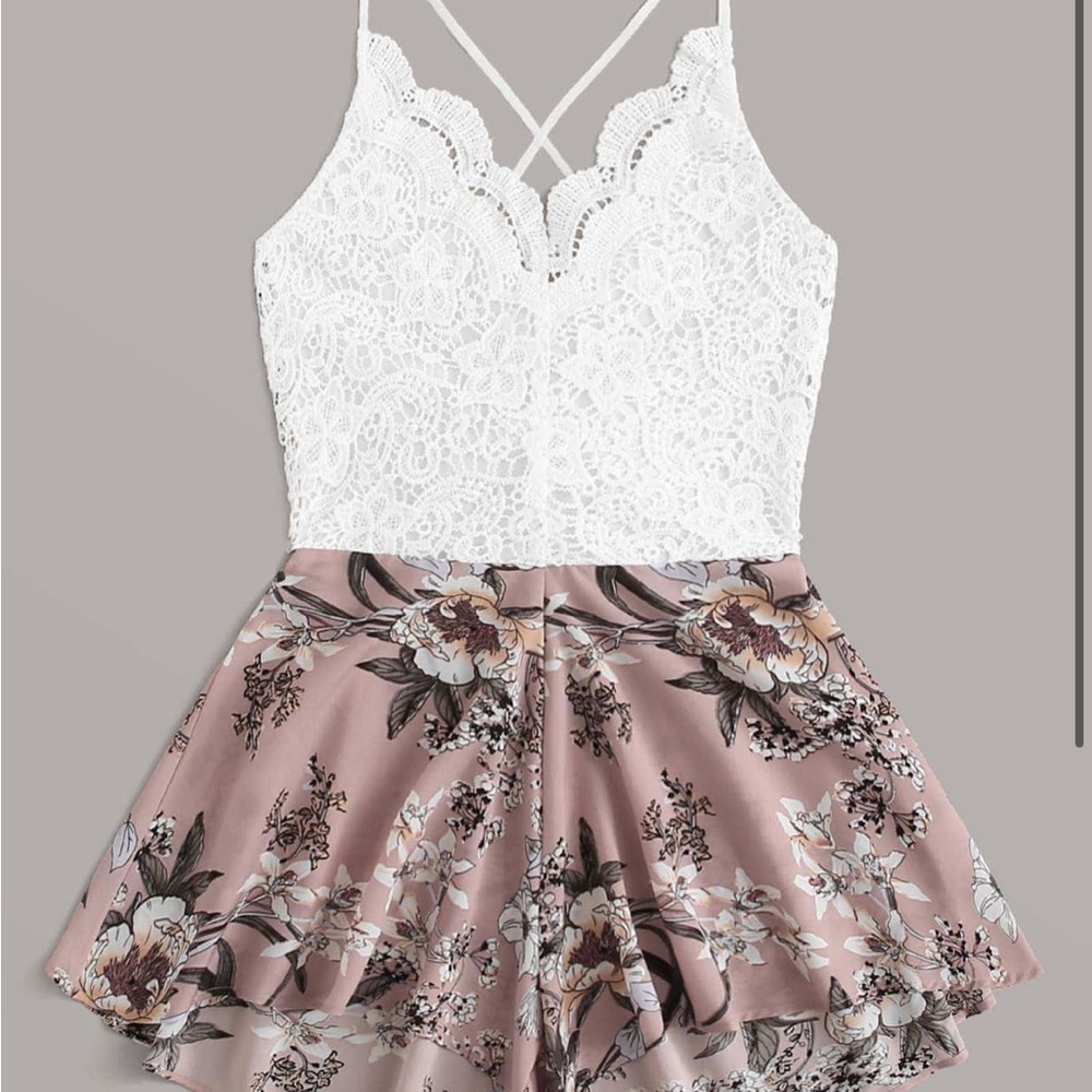 SHEIN White Lace Floral Romper
